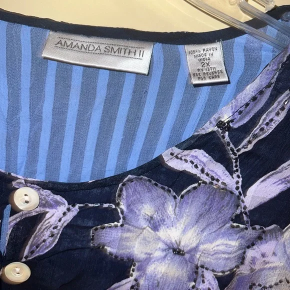 Vintage Pretty Beaded Floral Button Down Blouse Top - Picture 6 of 8